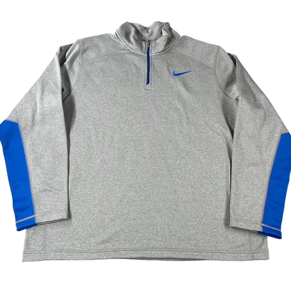Nike Sweatshirt Mens XXL Gray Blue Therma Fit 1/4 Zip Long Sleeves Pullover